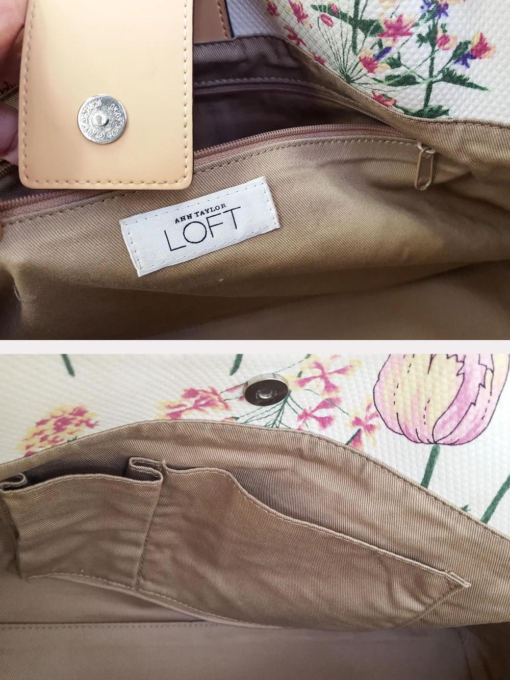 🔖Ann Taylor LOFT⚡🌺Multicolor Canvas Floral Shoulder Bag/Satchel Bag - Picture 8 of 11